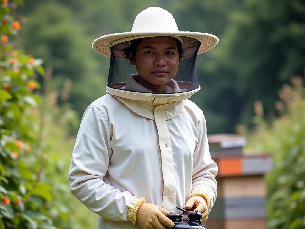 Professional beekeeper sa Davao wearing Alon Shield protective gear